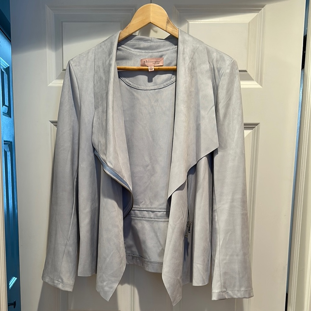 Philosophy Ice Blue Suede-Like Lightweight Jacket with Shawl Collar